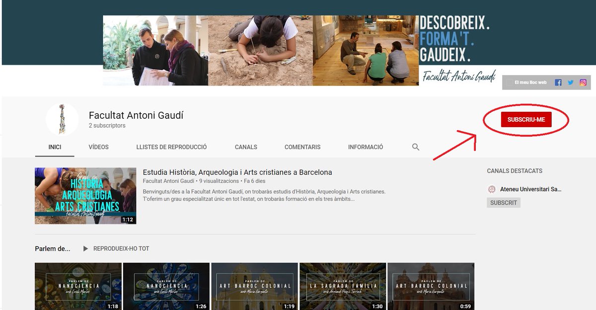 Fac_AntoniGaudi's tweet photo. 📚 Sessions formatives d'una hora de durada
⏳ Càpsules temàtiques de dos minuts amb professors
🙋‍♀️ Els testimonis dels alumnes
📰 Notícies destacades dels últims mesos
 
🖱Tot això, al canal de yotube. Subscriu-t'hi! 
👉 https://t.co/aSG1Kz1DDx https://t.co/sted3IJyKd