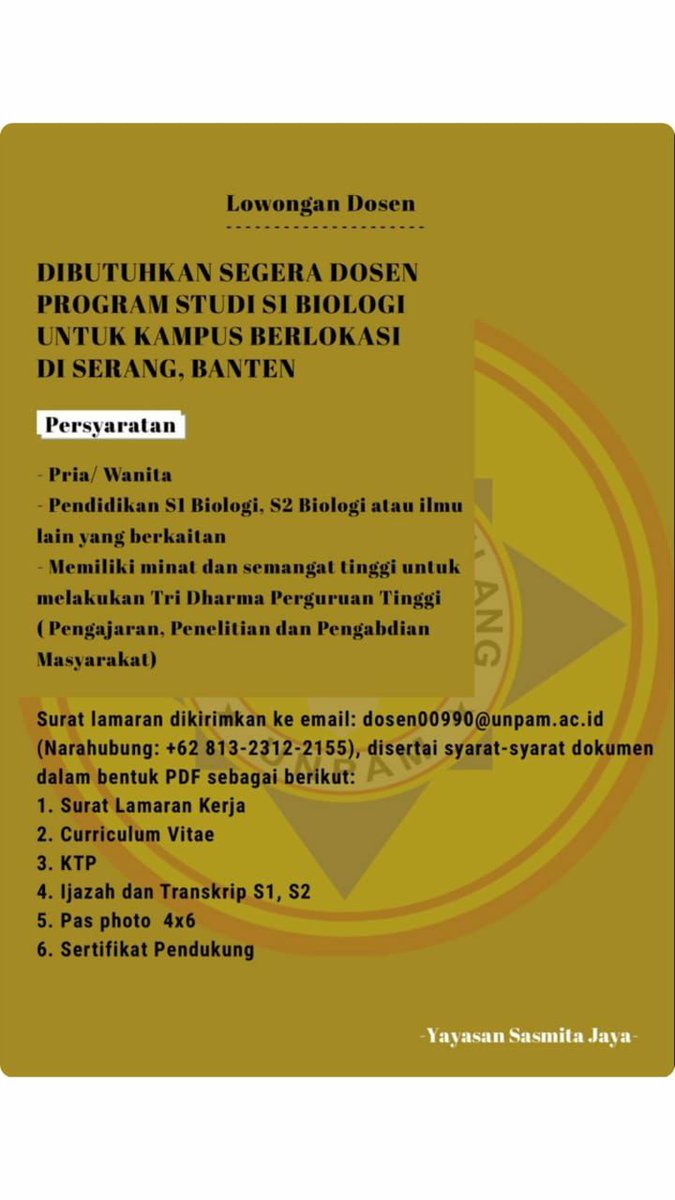 Lowongan Dosen UNPAM Cabang Serang