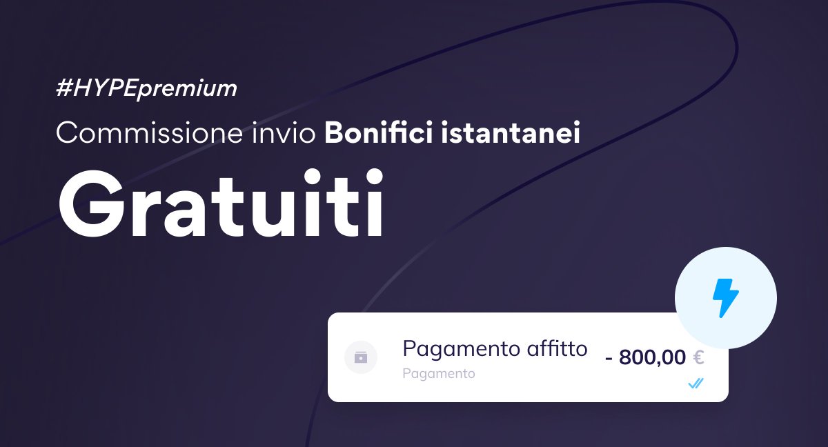 Hype_tw's tweet photo. Dimentica qualsiasi commissione! 
Registrati ad HYPE Premium e invia bonifici istantanei gratis. Clicca sul link in bio per scoprire questo e altri vantaggi del conto Premium 💪
#HYPEPremium #HYPExperience
https://t.co/NIU8e5UmHj https://t.co/JsCEUaaPcY