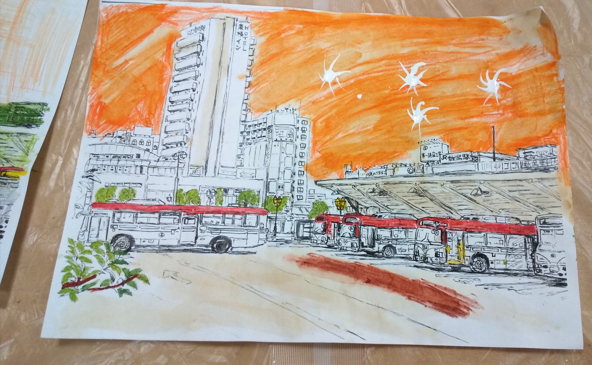 تويتر ギャラリーねこい 4月日亀田イオンカルチャースクールで水彩色鉛筆塗り絵教室をします على تويتر 本日は月に一度の児童館での水彩色鉛筆ぬりえ教室だったので 新潟駅バスロータリー 新潟駅万代口は只今は工事してます のぬりえを塗って貰いました 建物は