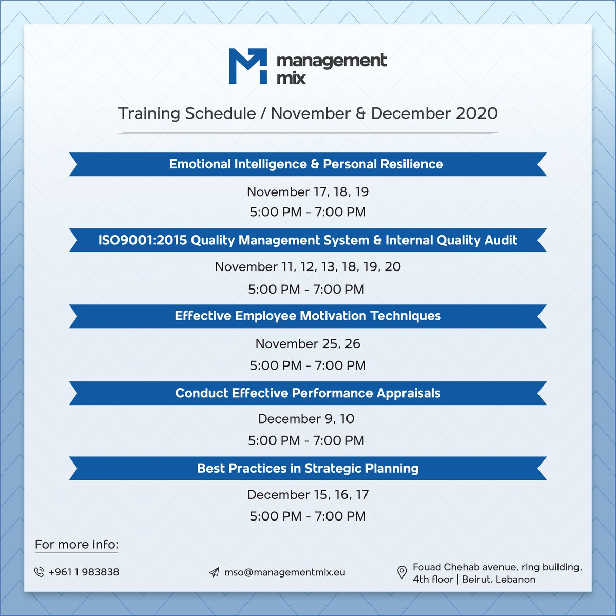 #ManagementMix #Training #Schedule till the end of the year!
#Contact us for more details and #Registration📧☎