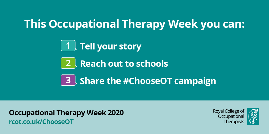 theRCOT's tweet image. #OTWeek2020 starts today! This week we’re inspiring people from all backgrounds to choose #occupationaltherapy as a career #ChooseOT. See how you can get involved: rcot.co.uk/ChooseOT