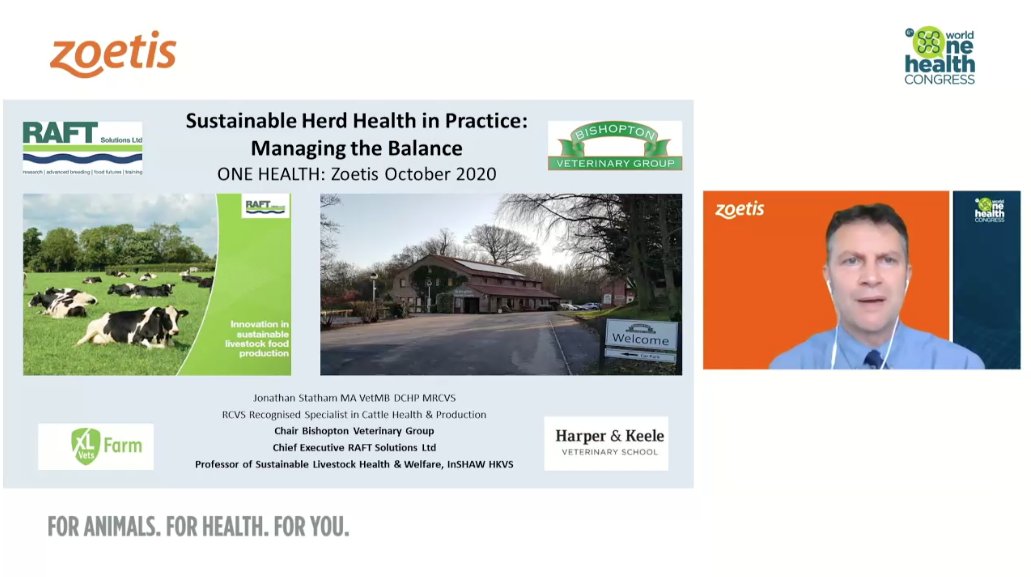 Great to hear from <a href="/RAFTsolutions/">RAFT Solutions Ltd</a> as part of <a href="/Zoetis/">Zoetis</a> partner session at #WOHC2020 @OneHealthPF on Fri. 
Balance needs to be found for #sustainability between: #foodsecurity, animal health &amp; #welfare, #environmental mgmt &amp; #AMR 🌍🐂🐓🐖🐑🐄🌳