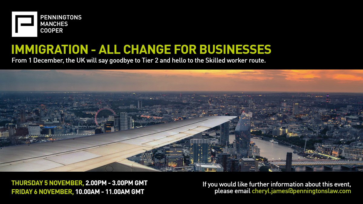 ps@PennImmigration (@pat_saini) on Twitter photo On1st Dec 2020 we say goodbye to #Tier 2 & hello to the Skilled Worker Route - To find out how the latest changes will impact businesses who recruit workers from outside the UK, email cheryl.james@penningtonslaw.com to sign up.
#visas #immigration #skilledworkers #brexit On1st Dec 2020 we say goodbye to #Tier 2 & hello to the Skilled Worker Route - To find out how the latest changes will impact businesses who recruit workers from outside the UK, email cheryl.james@penningtonslaw.com to sign up.
#visas #immigration #skilledworkers #brexit