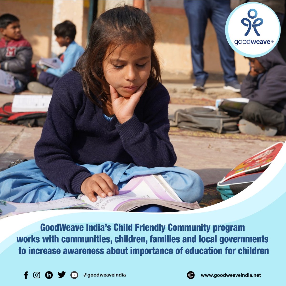 TriImpact's tweet photo. GoodWeave India offers educational opportunities to at-risk children through its Child Friendly Community program in various states in north India. To know more about #ChildFriendlyCommunity (CFC) program, please visit: https://t.co/5CNgwyluFG #nochildlabour #stopchildlabour https://t.co/hGp0eWRIIZ