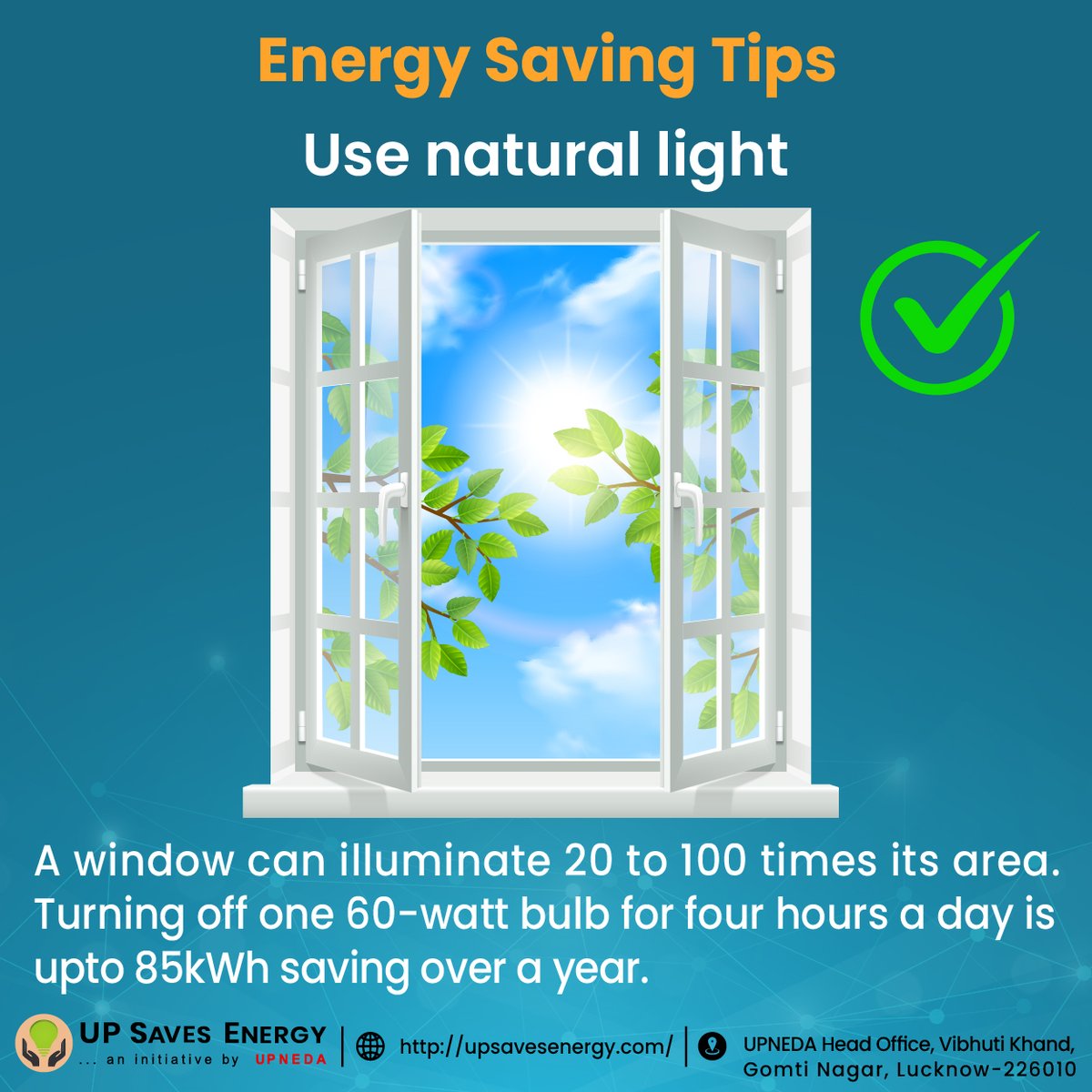 SDAUttarPradesh's tweet photo. Energy Saving Tips:
Use natural light

@upneda_agency
@beeindiadigital
@EESL_India 
#Upneda #energysavingcampaign #UPSDA #Neda #energyefficiency #energyclub #tips #indianrenewableenergy #vocalforlocal #COVID19India https://t.co/hWJt0o4SDk