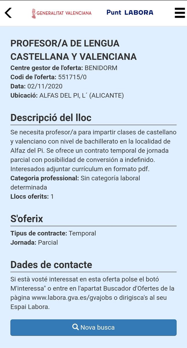 GVAlabora's tweet photo. 🟢#ofertadereball
A l'#AlfàsdelPi, #Alacant, necessiten docent👩‍🏫de llengua castellana i valenciana per a #Batxillerat
✅Possibilitat d'INDEFINIT.
✅Adjuntar #CV en pdf.
✍️ Inscriu-te ací: 
https://t.co/zQznjIl6Wd o a través de l'App #GvaPuntLabora
#Ocupació #Treball #SomLabora https://t.co/MdDe4LxzpN