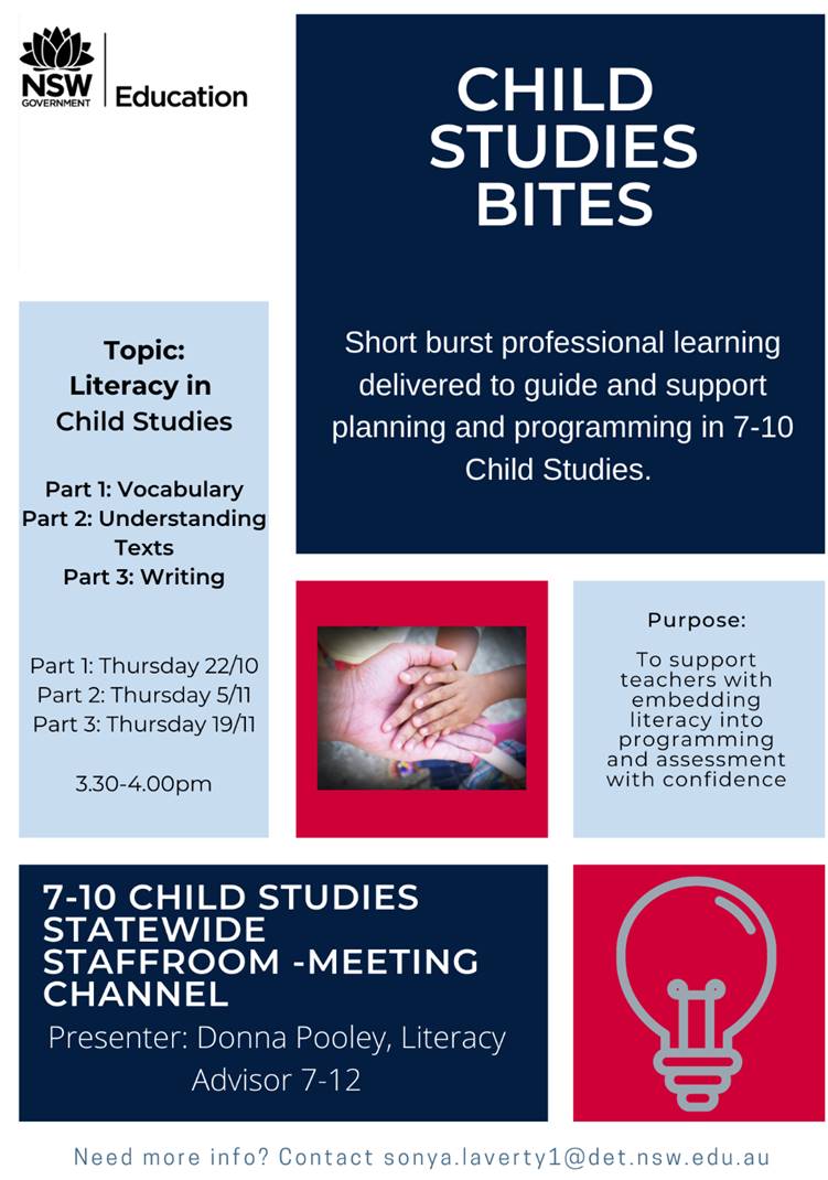 Join part 2 of Literacy in 7-10 Child Studies series with Donna Pooley on Thursday at 3.30-4.00pm in the Meetings channel within our Child Studies statewide staffroom. Explore how the Literacy progressions can be incorporated into your programming and your teaching. #pdhpe