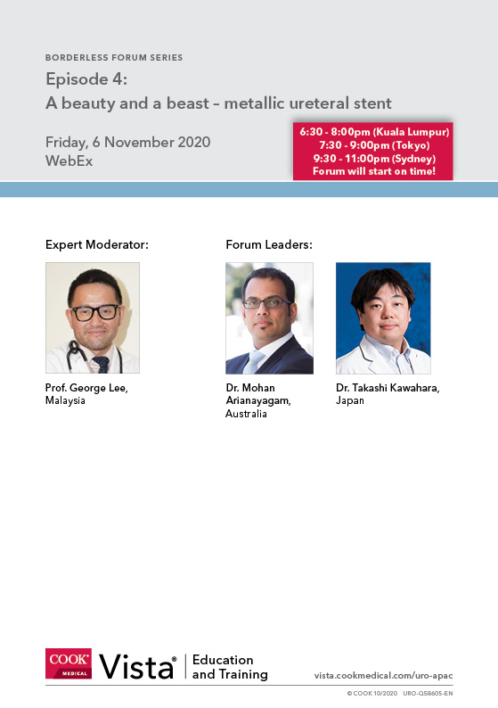 CookCandyAu's tweet photo. Join us on the 4th episode of #BorderlessForum with @drgeorgelee, @a1p4u, and Dr Takashi Kawahara.

A beauty &amp; a beast - metallic ureteral stent

6/11/2020 (FRI)
6:30 - 8pm 🇲🇾(KL)
7:30 - 9pm 🇯🇵(Tokyo)
9:30 - 11pm 🇦🇺(Sydney)

#urosome
#medicaleducation
@docmeetings https://t.co/oa1WXcvLwe