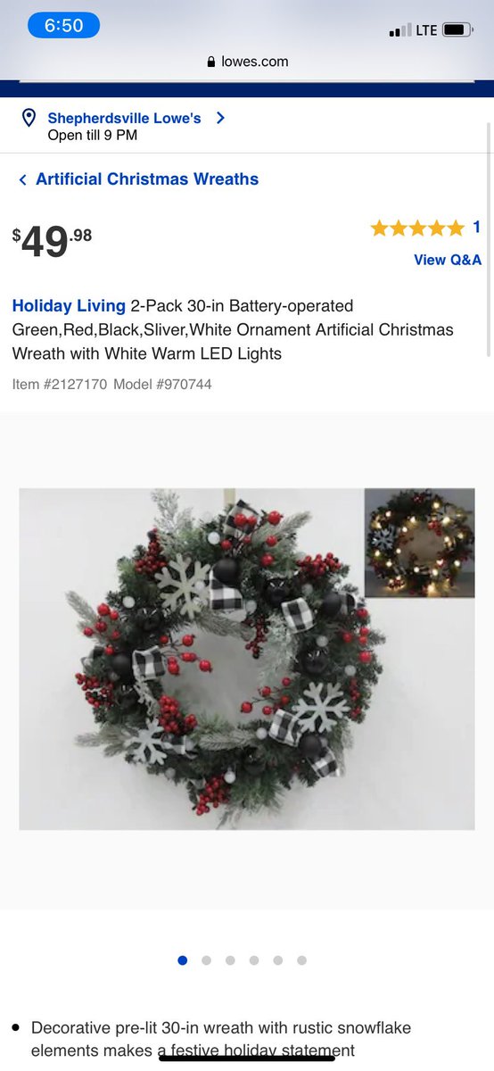 timowens81's tweet photo. Hey @Lowes. Your online description for this item is wrong. Says “2-Pack” on item desc and the specs list the package qty as 2.  Given single wreath @ pickup. Assoc said it is a “double wreath”??? Get it together Lowe’s. https://t.co/0hlW9WPkWN