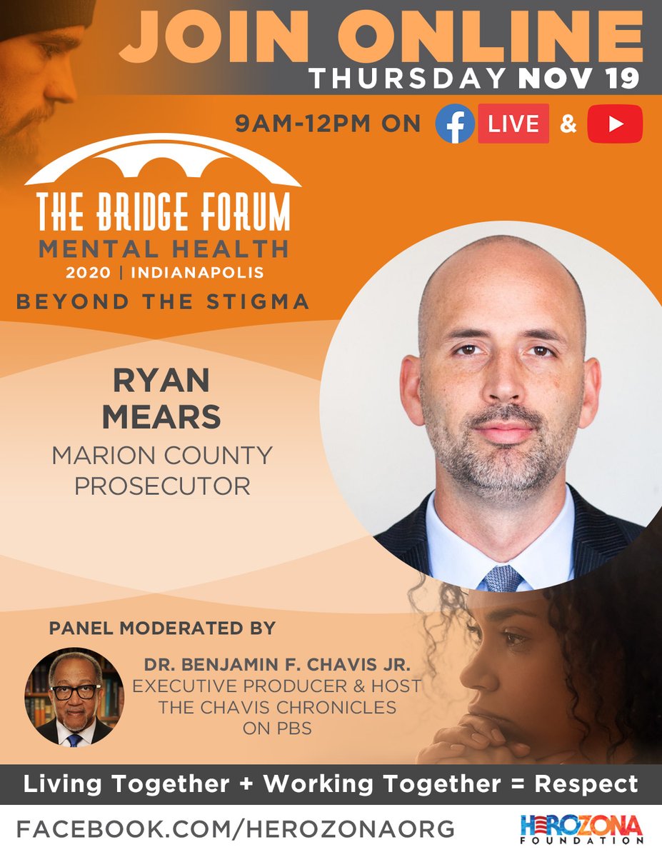 The Bridge Forum will be in Indianapolis on Nov. 19th for Mental Health | Beyond the Stigma 
(Part of the 2020 Series from HeroZona Foundation). Join us online Live at 9:00am EST / 7:00am MST - qoo.ly/3996b9
#HeroZonaFoundation