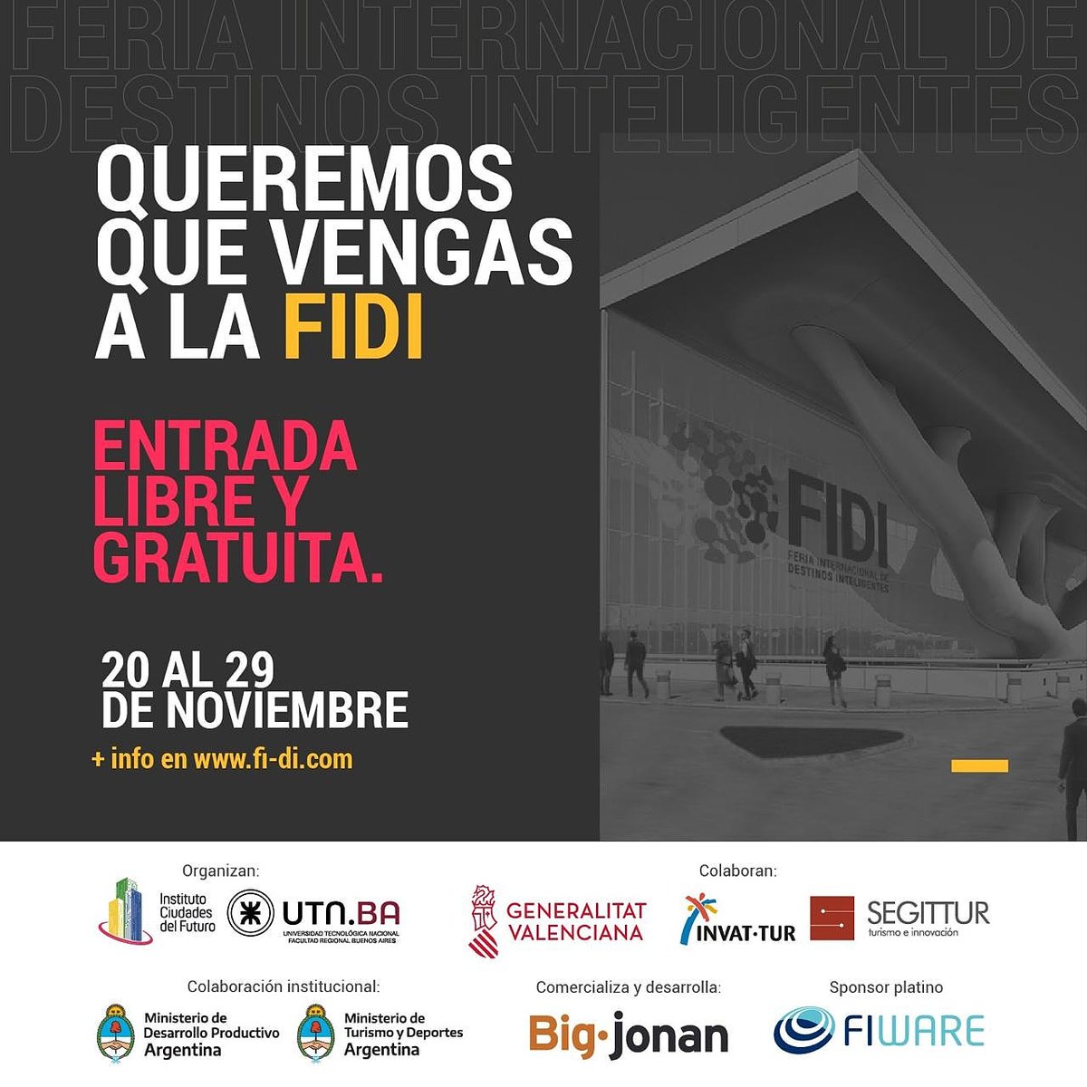 OscarBustos2012's tweet photo. Te esperamos en @feriafidi Inicia este viernes! 
Junto al @iciudadesfuturo y la @reddti_ar te estaremos esperando.
Mas info en https://t.co/qZO12ekU8Q
#reddti #Turismo #SmartCity #dti #Tecnología #innovacion #sustentabilidad #gobernanza https://t.co/aN2PSzS7ro