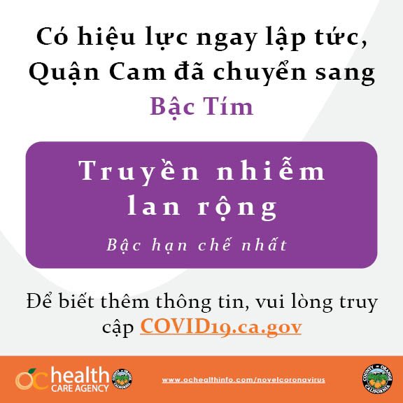 ochealth's tweet photo. Press Release: State of California Moves County of Orange to More Restrictive Purple Tier Effective Immediately; Residents, Businesses and Events Must Comply Within 24 Hours. Read more here: https://t.co/1KlxgqXCVN #OCCOVID19 #PurpleTier #OC https://t.co/vRDKcDLFtg