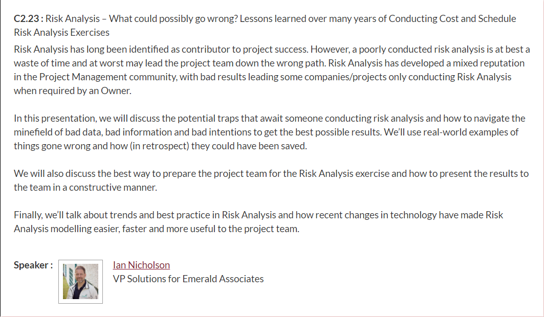 OracleAconex's tweet photo. Emerald's Ian Nicholson is speaking on Risk Analysis at the Project Controls Expo tomorrow at 2pm MST. There is still time to register for this virtual summit. https://t.co/W4Vd0zQIae https://t.co/y1XgeVHmco