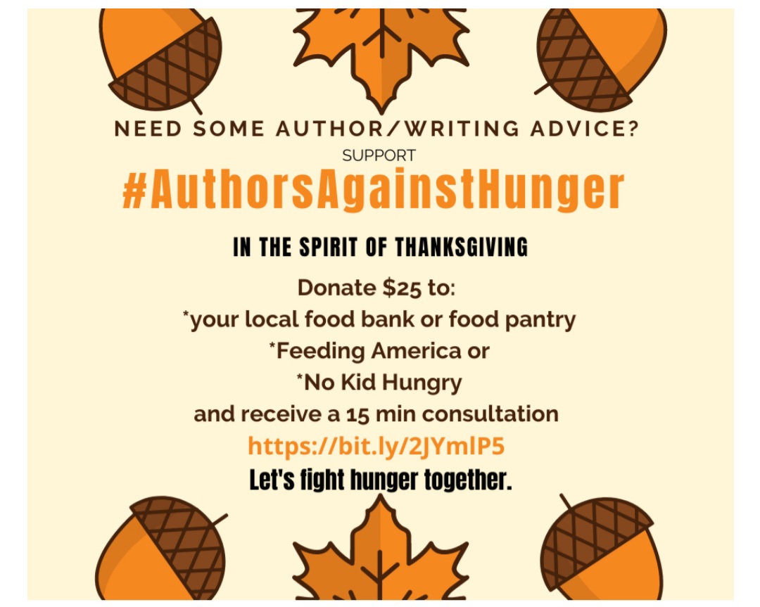 byGinaYates's tweet photo. Currently grateful I get to take part in the #AuthorsAgainstHunger campaign started by @EvaNatiello. You can get a 15-minute consultation on anything writing or publishing related - from me or many other talented folks - by donating $25 to this worthy cause. https://t.co/5AVsge74tm