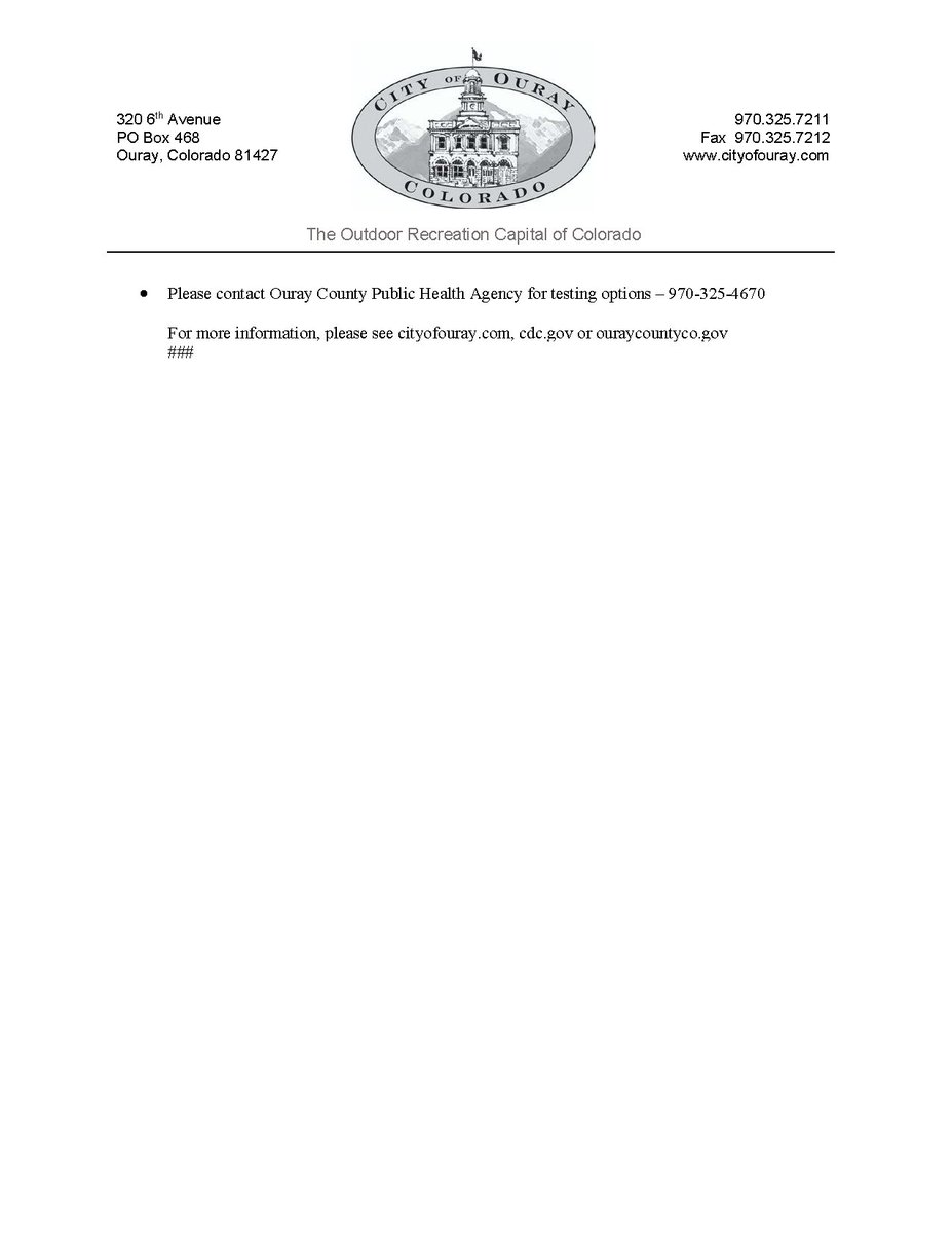 As Ouray County moves into Level Orange of the state's Safer at Home Dial, City Hall will close to in-person services except by appointment or via phone and email effective at 5pm, Monday, November 16. See cityofouray.com for more info.