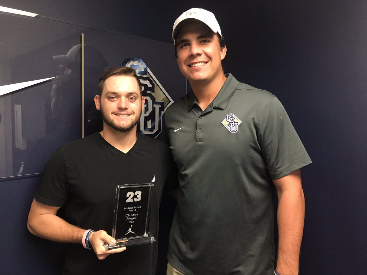 CSU_BucBaseball's tweet photo. The 𝙈𝙞𝙘𝙝𝙖𝙚𝙡 𝙅𝙤𝙧𝙙𝙖𝙣 𝘼𝙬𝙖𝙧𝙙  goes to the Buccaneer who totals the most number of wins in instrasquads throughout Fall Training. 

Congrats, @cjmaggio17!

#JoinTheSiege | #BucsBSB https://t.co/p96oqUsOAl