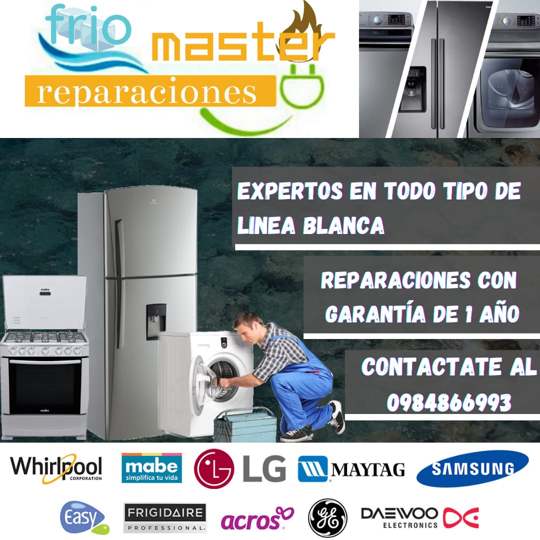 "EXPERTOS EN LINEA BLANCA"
Todo lo podemos arreglar. 
Servicio a domicilio trabajos con garantía de 1 año...  Contamos con expertos con años de experiencia (cocinas, lavadoras, secadoras, refrigeradoras)  "todo en linea blanca" 
Contactate al 0984866993