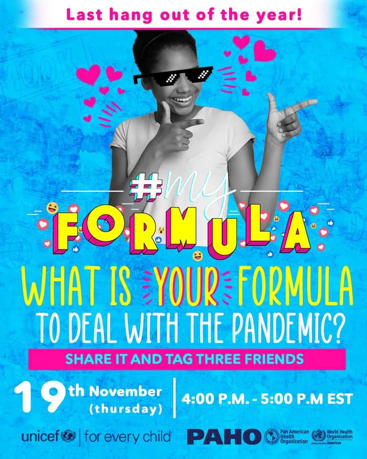 PAHOCaribbean's tweet photo. 🗣 Youth Hangout ! - This is the last hangout for the year! and don't want to miss it! Join the conversation and learn various coping skills during this period of the COVID-19 Pandemic.
👇Register, share it & tag 3 friends:
https://t.co/GoaCFXPfg4
#MyFormula #HealthForAll https://t.co/36FH1Whc4H