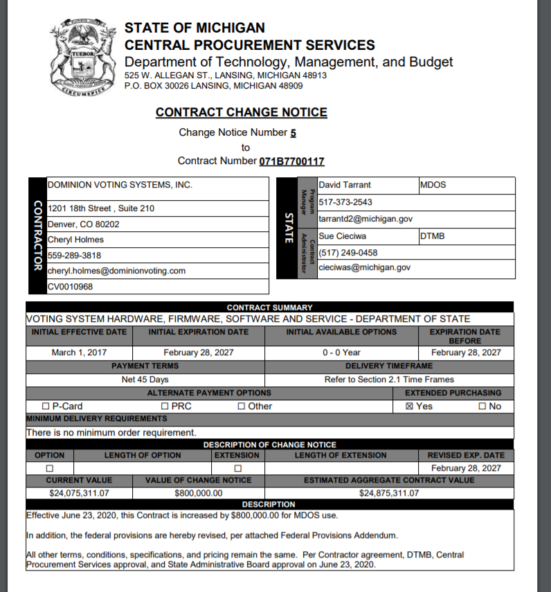 Here are the images of the contract between Dominion and the State of Michigan which Ms. Garrett helped executed. $25 million.