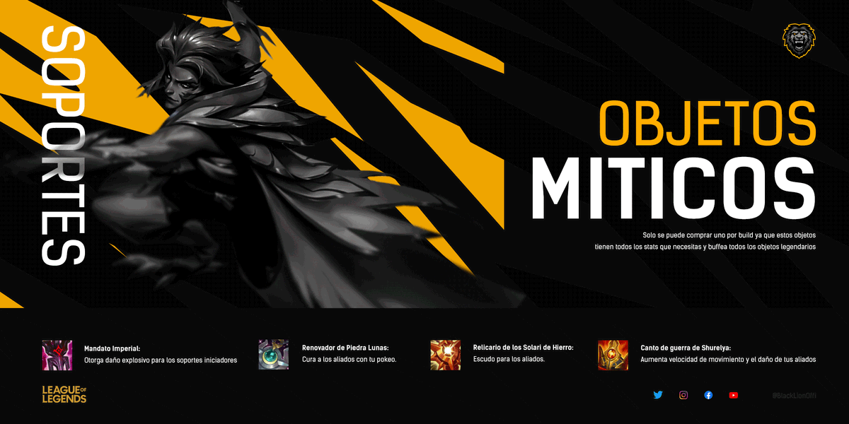 Si aun no entiendes los nuevos objetos míticos de LOL, tus amigos de BLACK LION te dejan un pequeño resumen para que entiendas y cumplas esa meta de llegar a Challenger. 🦁🦁🦁

Porque no nos olvidamos de los soportes💓💓
#BETHEBEST #BETHELION