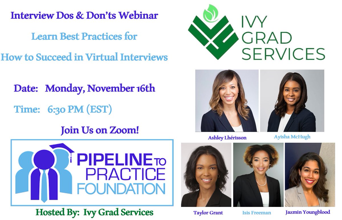 IvyGradServices's tweet photo. Join us tonight for our Interview Dos &amp; Dont's Webinar where we'll be discussing Best Practices for Virtual Interviewing! See you there!

Date: Tonight! (Nov. 16th)
Time: 6:30pm (EST)
Zoom Link: https://t.co/4fj6nH1llT

Meeting ID: 942 4424 8997
Passcode: 202016 https://t.co/VNTJGI6sgK