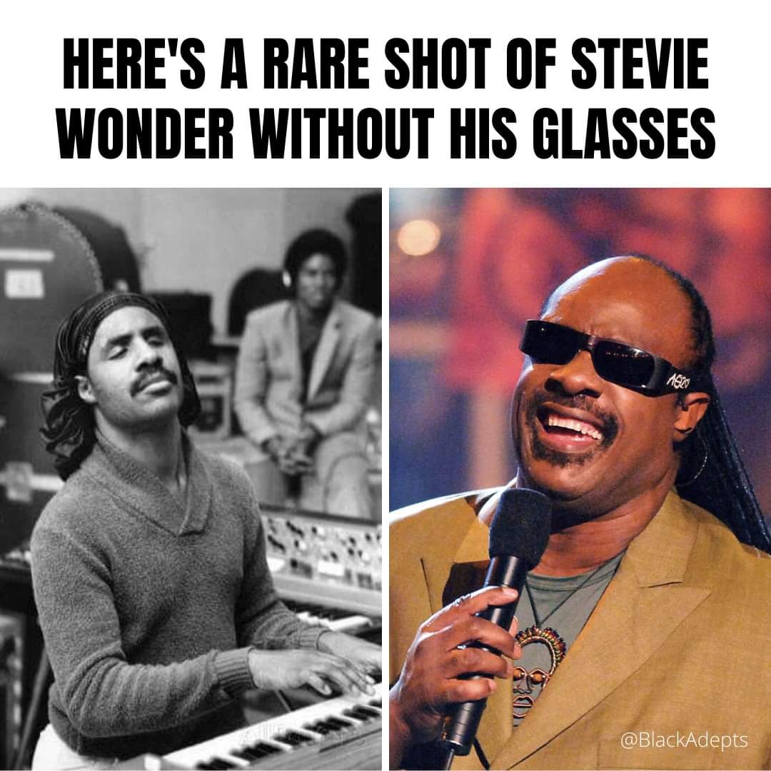 blackadepts's tweet photo. A rare shot of @StevieWonder without his glasses 🖤🎹 https://t.co/0Bu2moQEJA