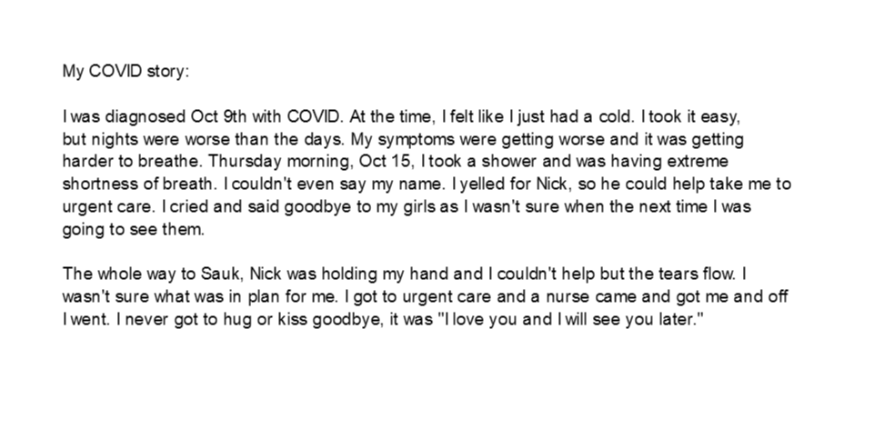 Thank you to Cassaundra for sharing your story. Cassaundra is a 29 year-old Dane Co. resident who had no underlying health conditions when she was diagnosed with COVID-19 last month. Here's what she shared from the hospital... (thread)