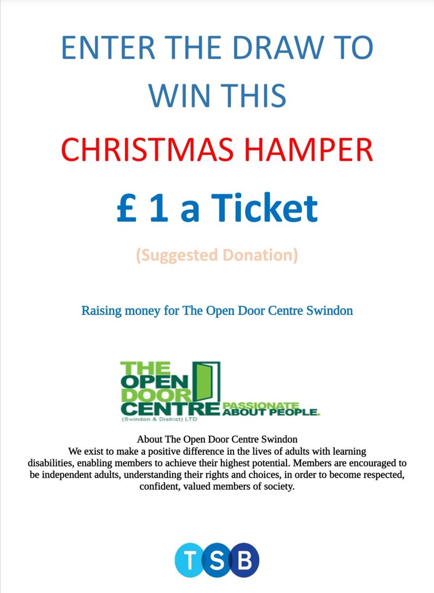dancowen74's tweet photo. Enter the @TSB #Christmas #draw @The_Parade @inswindon raising funds for our #localcharitypartner @ODSwindon #Swindon #tsbpride @WiltsHour @MarlboroughLive @visit_swindon #charity #community #fundraising #volunteering #ChristmasIsComing https://t.co/owSDimkisN