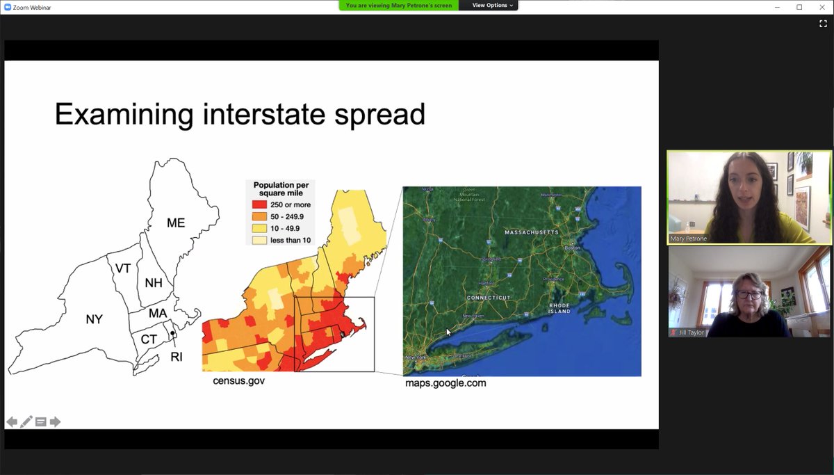 dmaccannell's tweet photo. Fantastic talk from @MaryPetrone10 on studies of SARS-CoV-2 transmission in CT and New England using viral genomics and mobility data. Great start to November #AMDVirtual. https://t.co/Gew6D1x7iW