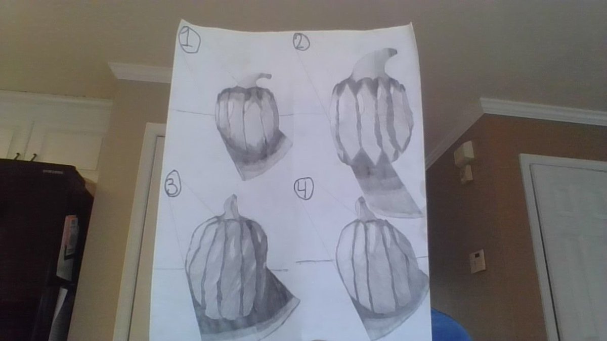 LisaReidMiller3's tweet photo. Learning to draw realistic pumpkins by recognizing organic shape, highlights, mid-tones, and shadows. Wow, great work for the first try! https://t.co/d72ZN6N4ln