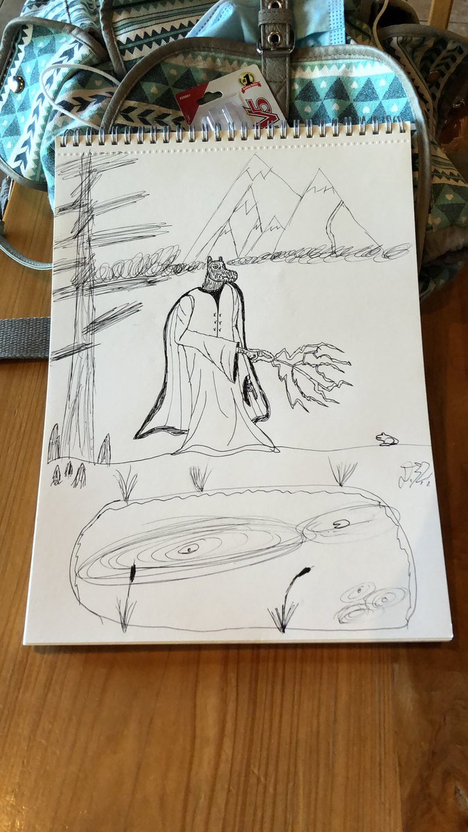 ThatbitchFae's tweet photo. A quick little drawing I did while chatting with a friend. A wolf mage i guess? Who knows lol #art #learningtoart #wolf #magic #froggy #nature https://t.co/Bi3mXktDfO