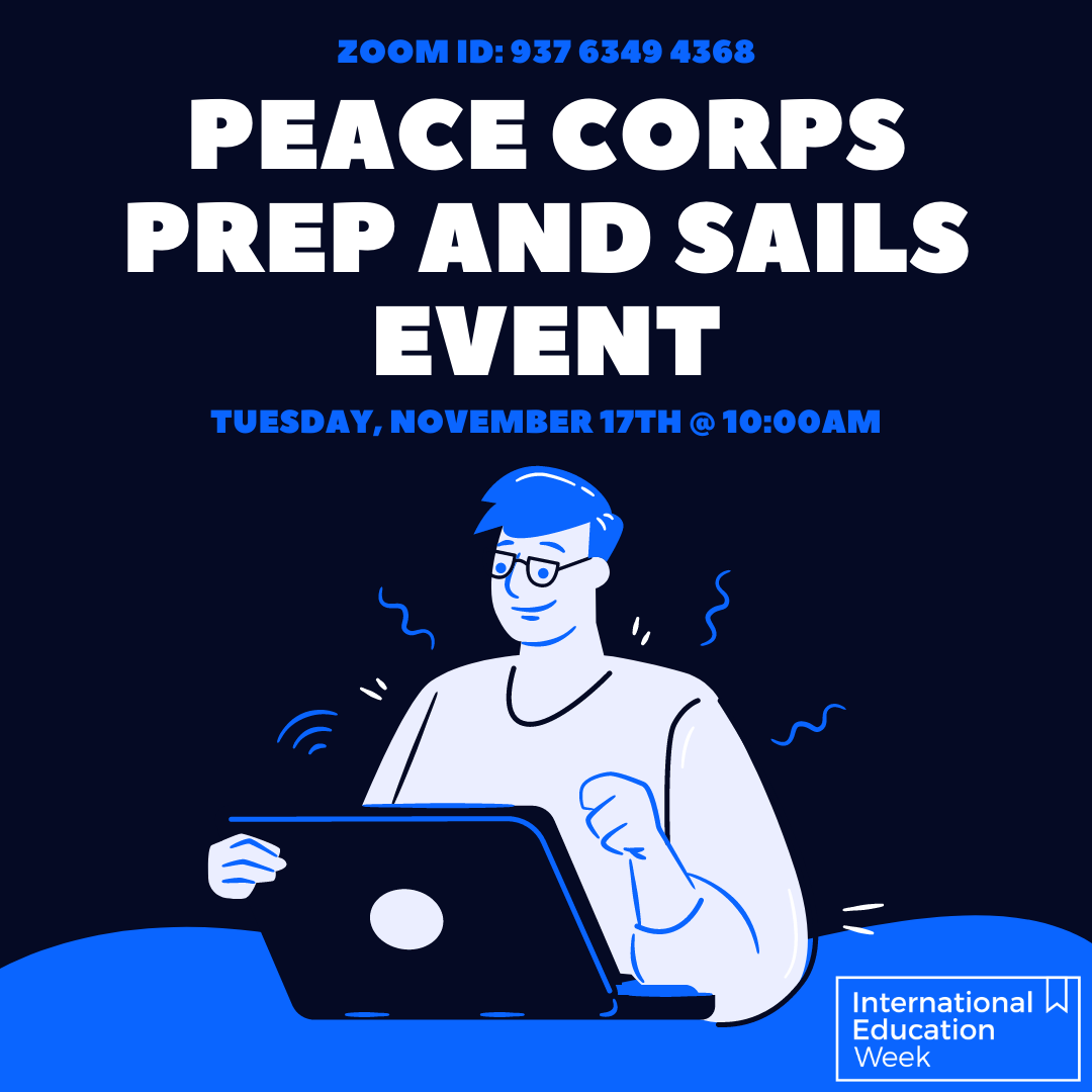 UNFIntl's tweet photo. Join us via Zoom ID: 937 6349 4368 @ 10:00 am
The Peace Corps Prep Event will include a presentation from the program co-advisors detailing the certificate program and students wishing to study abroad can apply for the Student Affairs International Learning Scholarship (SAILS). https://t.co/j4BLveOlnn