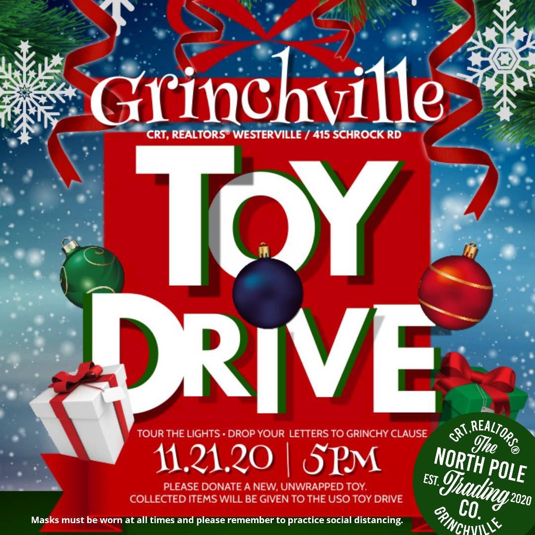 USOOhio's tweet photo. Our friends at CRT Realtors Westerville are hosting a toy drive for military kids! Drop off donations anytime at the CRT offices at 415 W Schrock Rd. You can also join them on November 21st at 5PM for their Grinchville Toy Drive!
#BeTheForce #USO #USOCSO #toydrive #militarykids https://t.co/uG5DMzN4wV