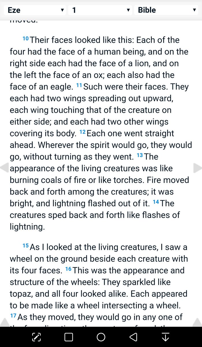 For those of you interested here's the translation in English. In the Bible book of Ezekiel. So it's not enough they had 4 faces they had cow legs too & basically skanked whenever they moved with Rims with eyeballs on them :(. I'd be scared too pal. We can all scream together