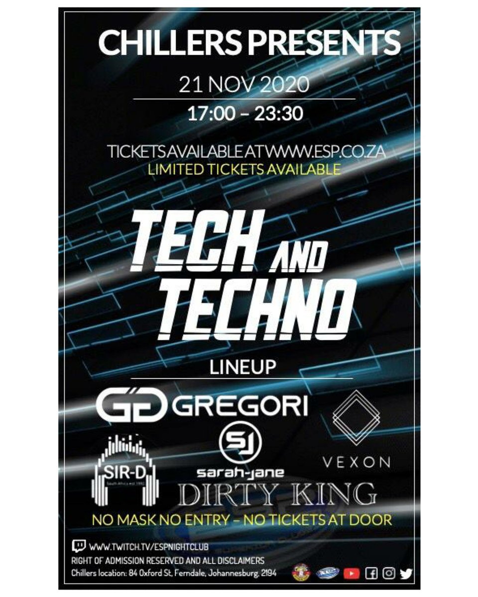 ESP presents TECH and TECHNO‼️

An amazing lineup:
Sir d
Sarah-jane
Dirty king 
Gregori 
GUEST DJ

Tickets available soon 🎟