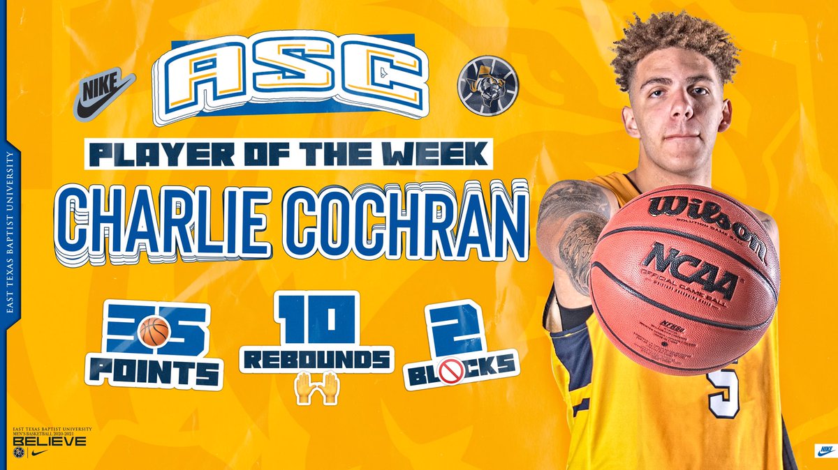 ETBU_MBSK's tweet photo. Conference player of the week ✅

@charcochran24 was cooking last week! #BELIEVEtbu #ETBU https://t.co/HzHBEtEKxu