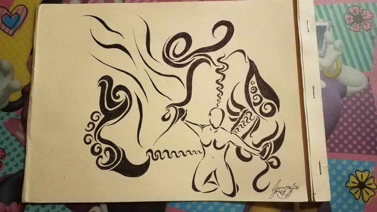 JennyTMyers's tweet photo. Just a random I did while waiting on someone for work I started last night.
My style of art.

#freehand #bicpen 
#inkartist #inkart
#myart #whatever #randomart
#energy #tattoolike https://t.co/GN7UPGBVnF