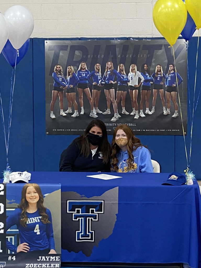 TrinityHSSports's tweet photo. Congratulations @Jayme_Zoeckler ‘21 who signed her National Letter of Intent today to play @NDCVolleyball! Coach @SDezzutti and Trojan Nation are so proud of you Jayme and @CoachHinkle you got a great one! #FFL #FalconFlock @NDCFalcons @NotreDameOhio @MarciZeckcrew https://t.co/X0oxhsX8iS