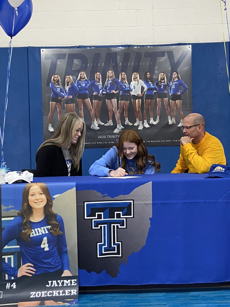 TrinityHSSports's tweet photo. Congratulations @Jayme_Zoeckler ‘21 who signed her National Letter of Intent today to play @NDCVolleyball! Coach @SDezzutti and Trojan Nation are so proud of you Jayme and @CoachHinkle you got a great one! #FFL #FalconFlock @NDCFalcons @NotreDameOhio @MarciZeckcrew https://t.co/X0oxhsX8iS