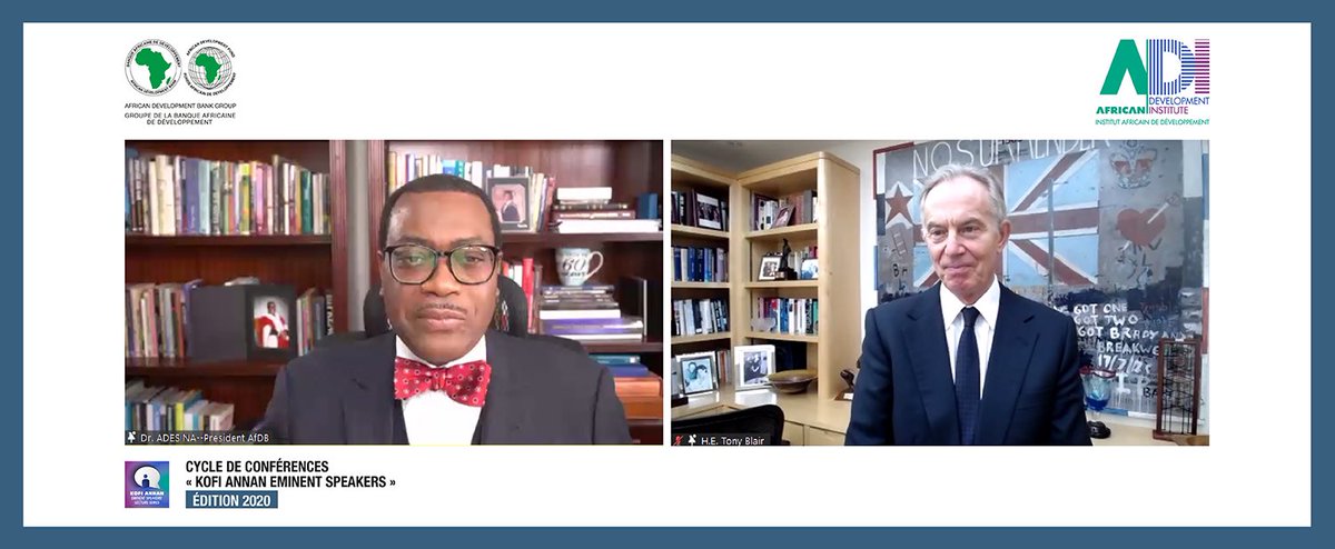 AfDB_Group's tweet photo. #ICYMI: Watch Former UK Prime Minister, Tony Blair deliver the 2020 Kofi Annan Eminent Speakers’ Lecture alongside #AFDB President, @Akin_Adesina here https://t.co/oLIMcNxzrH @InstituteGC https://t.co/u5Pugwdxye