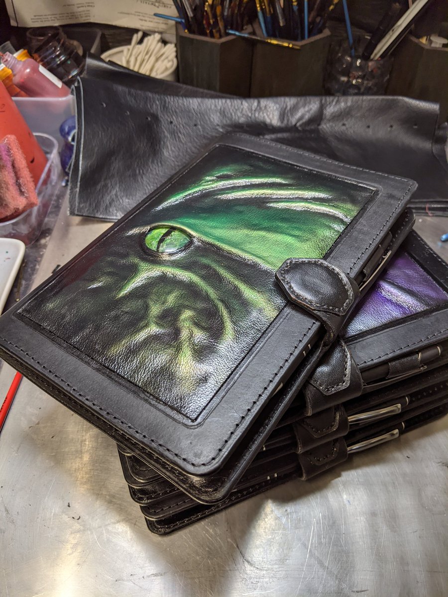 EmBraceDragons's tweet photo. Our latest batch of dragon journals is going for sale on https://t.co/qLEsUDiAN8 in the next couple of hours. They sold out incredibly fast last time so call out if you want one! #dragons #roleplayer #Journal #dungeonsanddragons #leather #firstrefusal https://t.co/jH1rDDdyW2