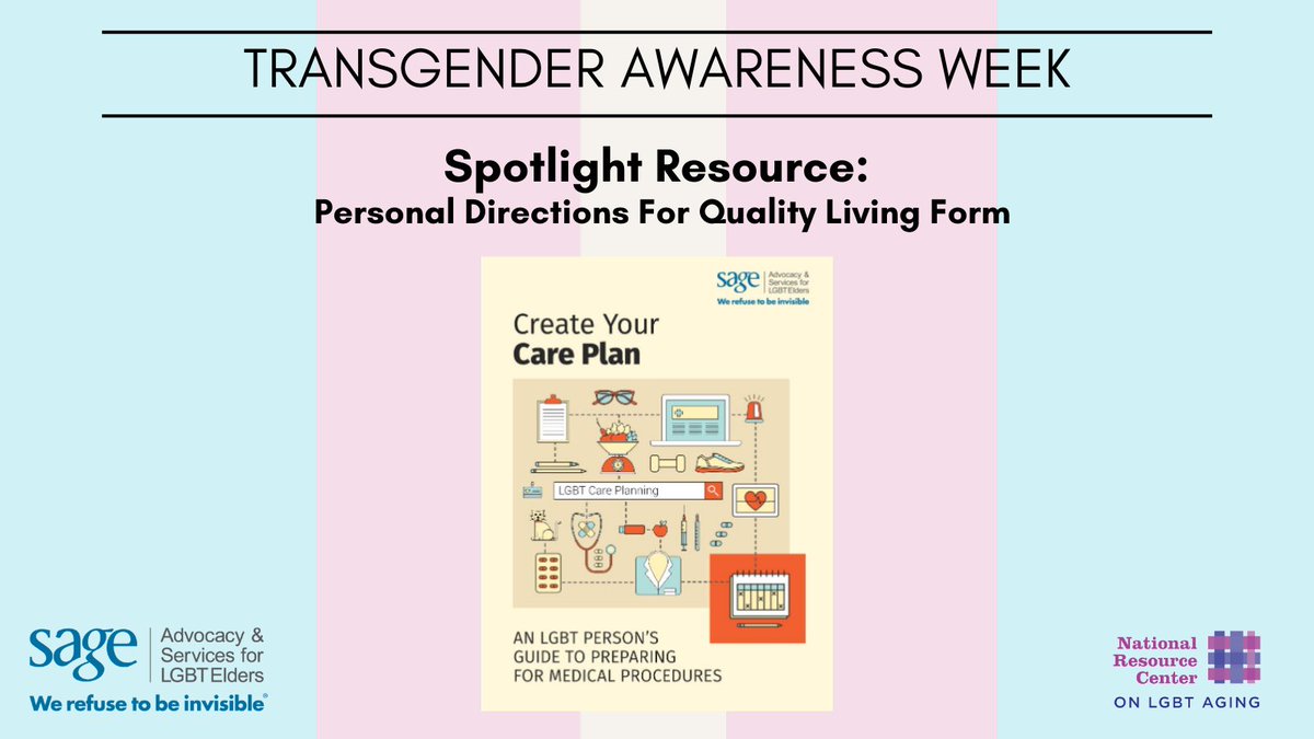 sageusa's tweet photo. Undergoing a surgical or medical procedure can be one of the most difficult times in a personโs life. Learn what to expect and plan a successful recovery by creating your Care Plan: https://t.co/TlQjr0aDk8 #TransgenderAwarenessWeek #TransResources #TransElders #LGBTaging https://t.co/kA8NxY7IPe