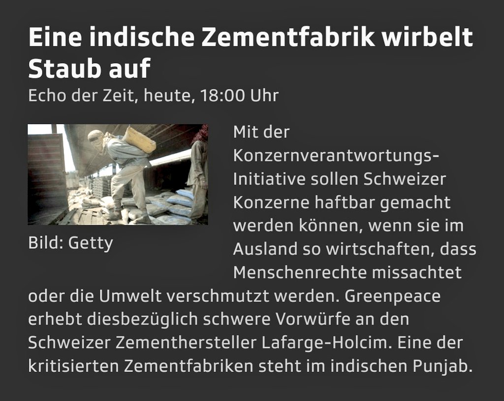 DinaPomeranz's tweet photo. Recherchen des @SRF Echo der Zeit bestätigen Vorwürfe von Greenpeace gegen den in der Schweiz basierten Zement Konzern Lafarge-Holcim. Grosse Schäden für Natur und Mensch in Indien, welche mit relativ einfachen Massnahmen verhindert werden könnten:

https://t.co/HI2Ne2lSXF https://t.co/ytII1OnvIj