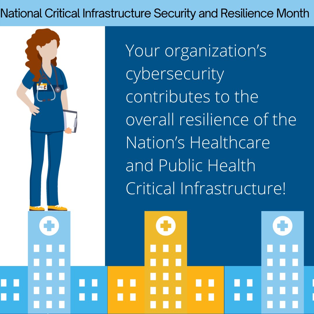 HHSCyber's tweet photo. Your organization’s cybersecurity contributes to the overall resilience of the Nation’s Healthcare and Public Health Critical Infrastructure. Learn how to improve your cyber health with #HICP! Visit https://t.co/nkDlDpcHIQ #ask405d https://t.co/Qg5OBSuida