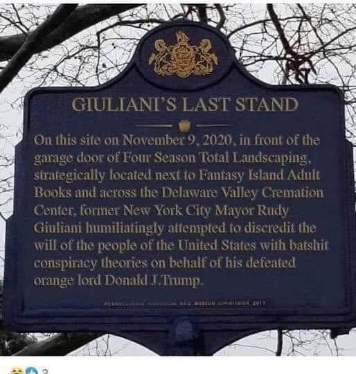 DouglasJones910's tweet photo. @realDonaldTrump @BreitbartNews Thought you would like to see the plaque erected to commemorate your boy Rudy! https://t.co/rBUOS96HgS
