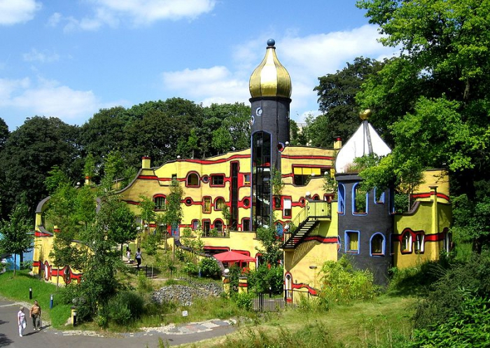 nonstandardmcd's tweet image. this location was designed by notable austrian architect fiedensreich hundertwasser, featuring his signature bold colors and organic forms. he would go on to do a second project for mcdonald's in the form of the ronald mcdonald house in essen, germany (last photo).