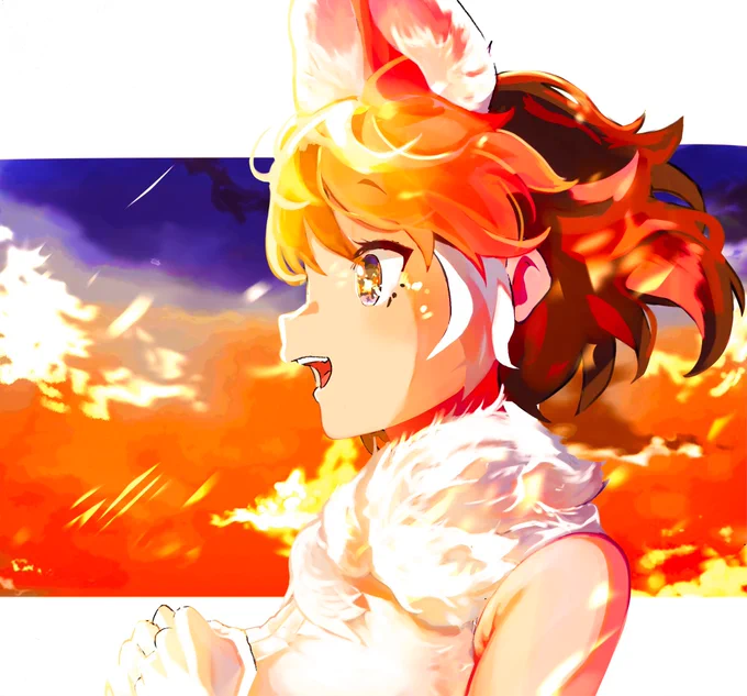 お題箱より
 『Dole looking at a sunset』

多分「夕日を眺めているドール」で合ってるはず....!

thank you!

#けものフレンズ 
#けものフレンズ3 
