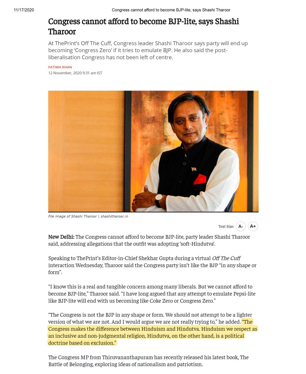 2/n Interestingly  @ShashiTharoor ji, u yet again make a claim that, Hinduism is inclusive "Religion" while Hindutva is exclusive "doctrine".Almost 5 months back I had clarified it for u that how Hindu+Ism is an "Oxymoron"&Hindu+tva more apt,but it seems I need to refresh again.