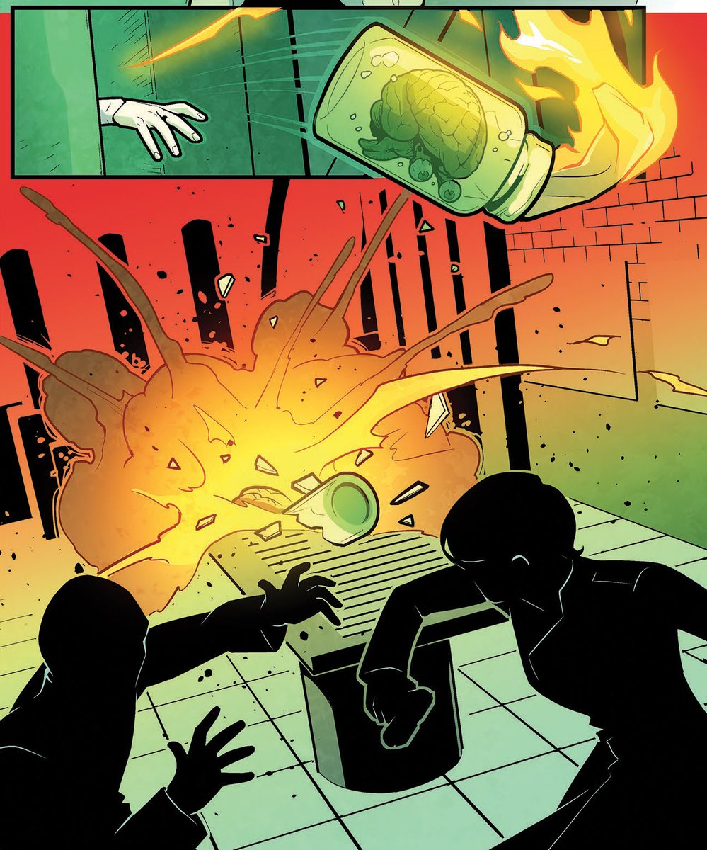 PaulAllor's tweet image. Here's the chain of events for one of my favorite moments in GI Joe #10:

1. The script said VII throws a makeshift bomb into the room.
2. @ChrisEvenhuis  suggested she use a brain jar as a molotov cocktail. Heck yeah!
3. Chris drew it with eyeballs.

HE DREW IT WITH EYEBALLS!!!!